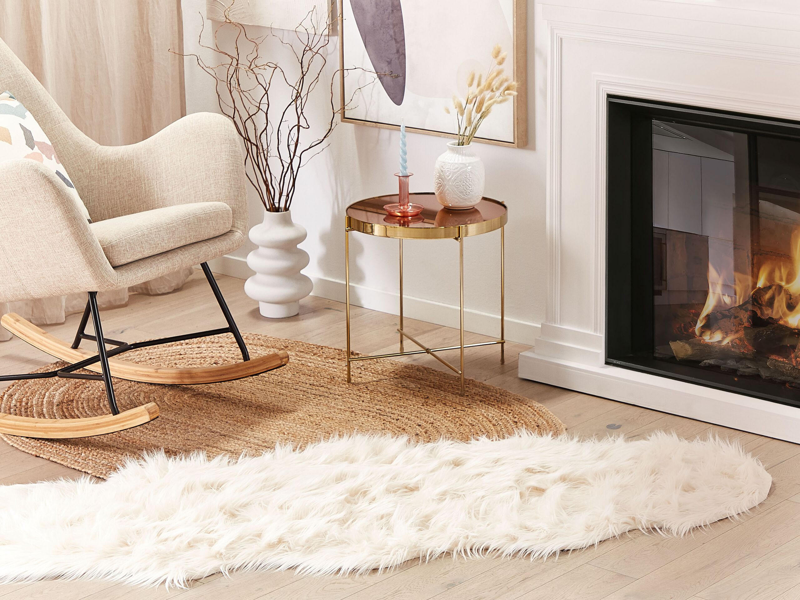 KUNSTSCHAFFELL-TEPPICH Mamungari 180/60 cm - Beige, Kunststoff (60/180cm) - Beliani