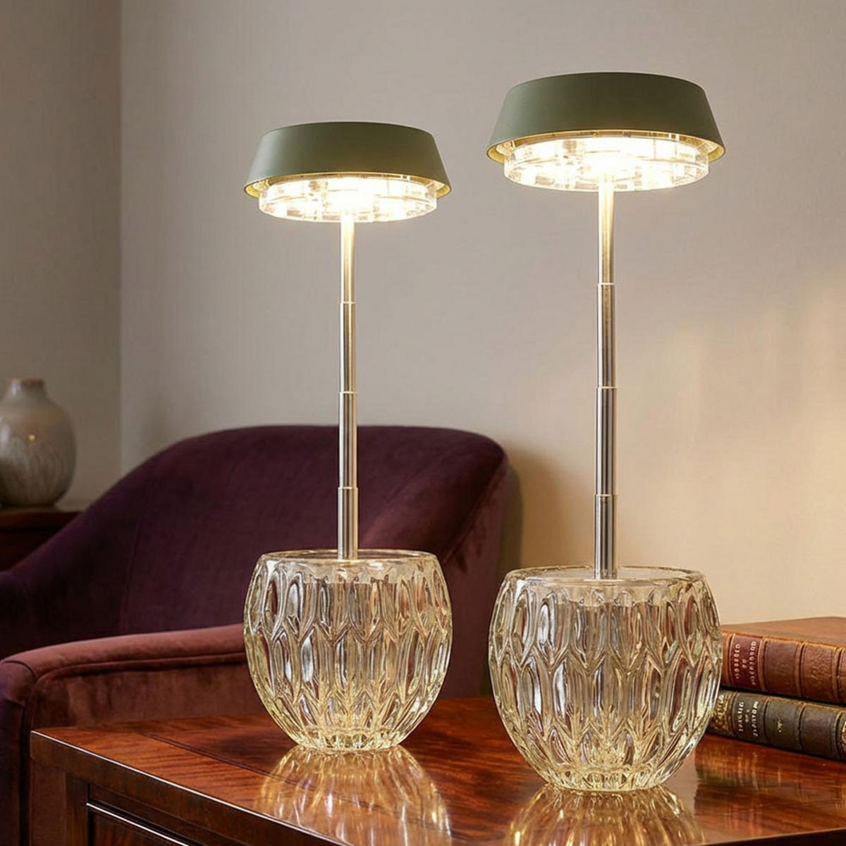 LED TISCHLEUCHTE Grün höhenverstellbar 2er Set - Grün, Glas (10.5/10.5/28cm) - Globo Lighting