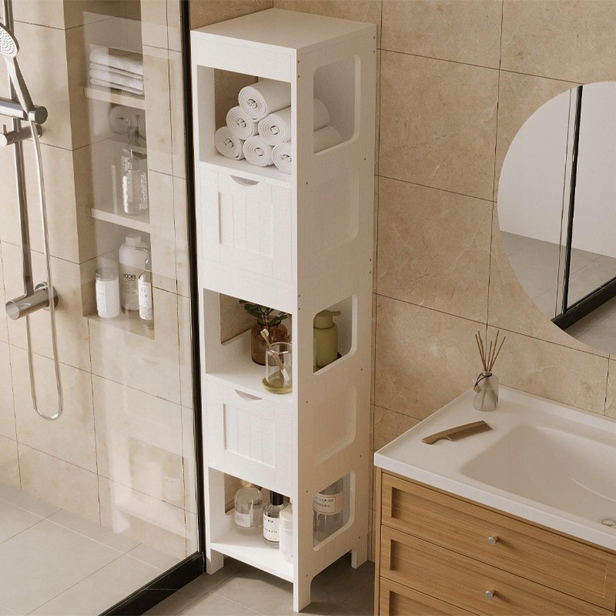 BADEZIMMERSCHRANK, weiß, 30/30/142 cm - Weiß, Holzwerkstoff (30/142/30cm)