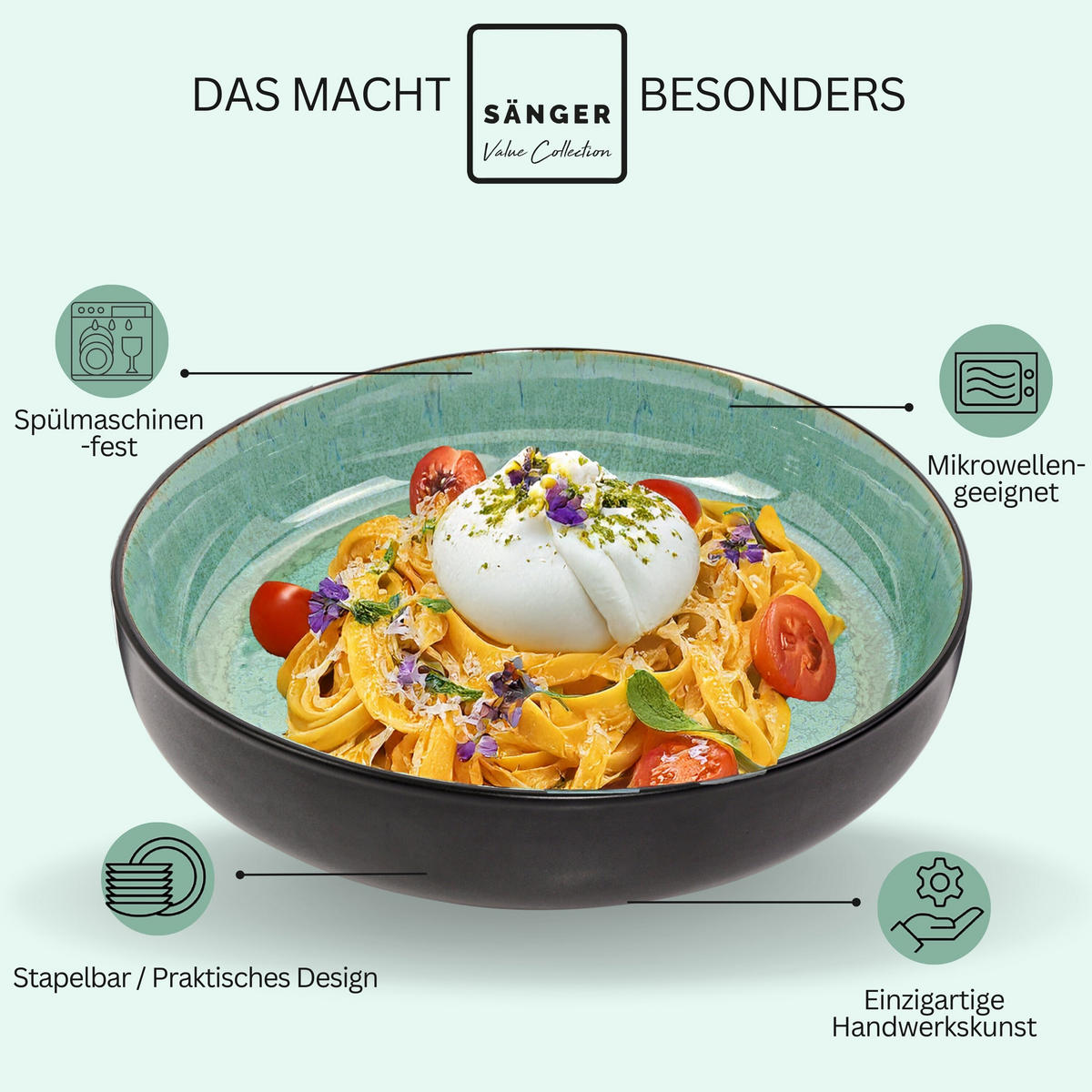 PASTASCHALEN SET FIJI - 6 teilig aus Steingut - Grün, Keramik (22cm) - Sänger