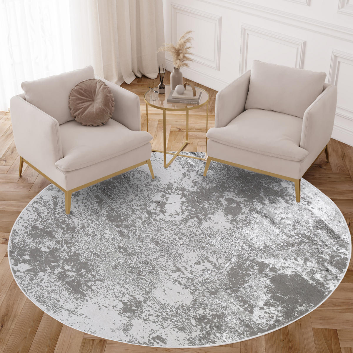 TEPPICH CRYSTAL ROUND Grau 100/100 cm - Grau, Kunststoff (100/100cm) - Tapiso