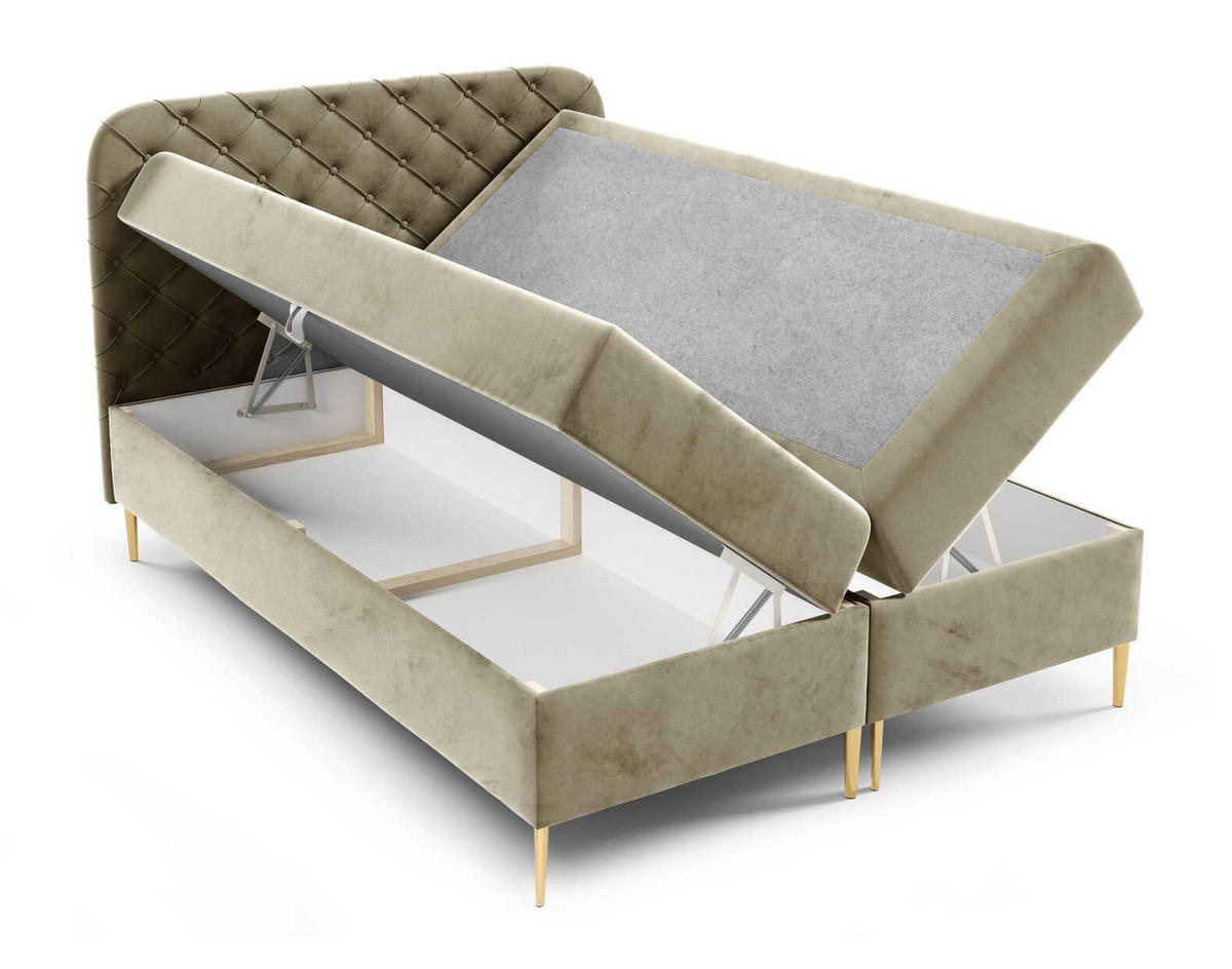 BOXSPRINGBETT 180x200 Elara, Chesterfield, 15 cm Beine, Matratze, Hellbraun - Hellbraun, Holz/Textil (180/200cm) - Emporius