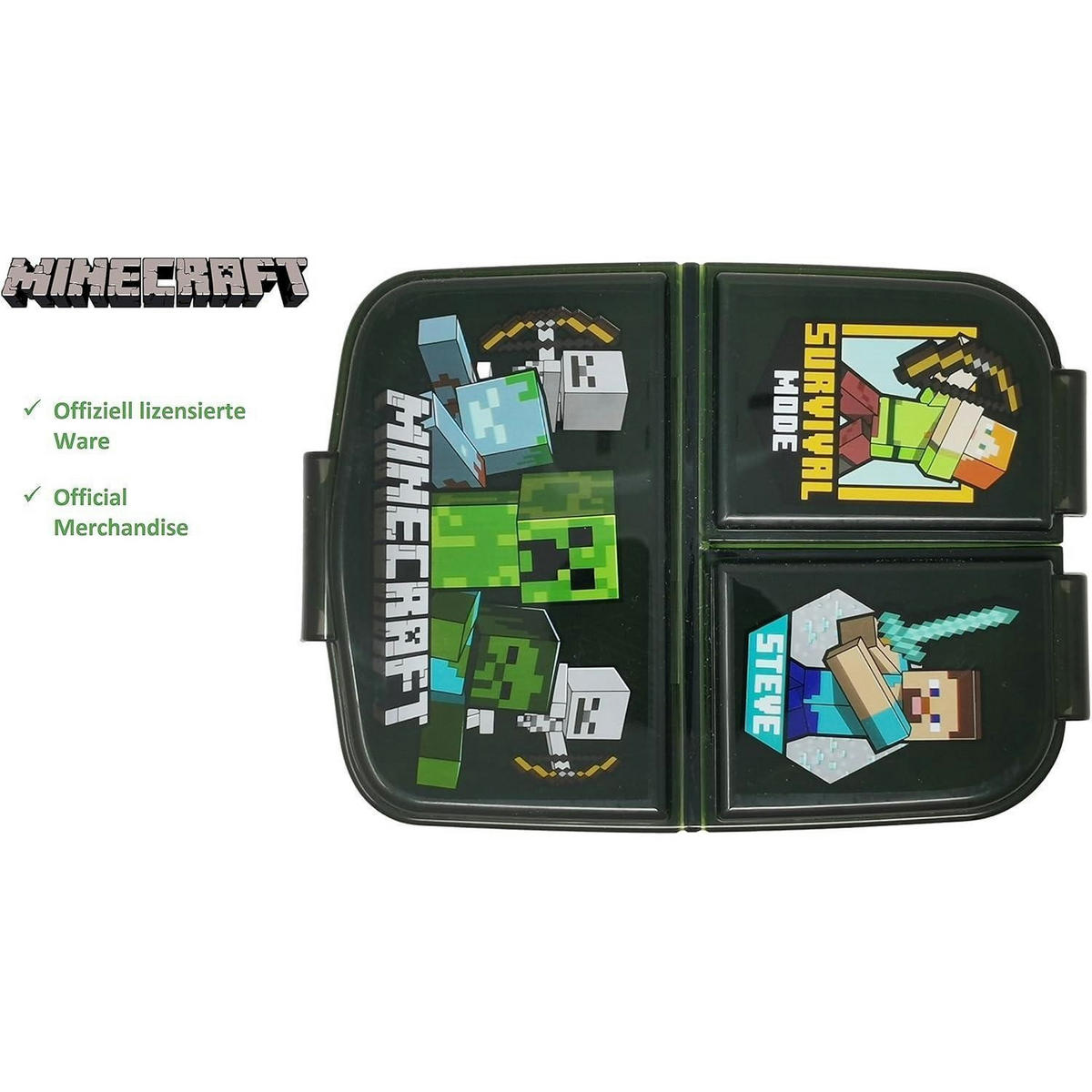 BROTDOSE mit 3 Fächern, bunt, mit Minecraft Motiv - Multicolor, Kunststoff (14/7/18cm)