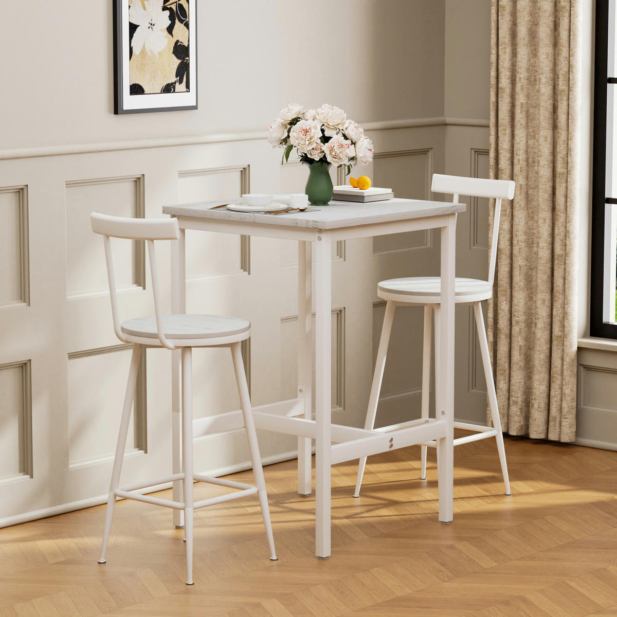 BARTISCH-SET DE-39323 2-teilig mit Rückenlehnen Weiß - Weiß, Holzwerkstoff (60/92/60cm) - ComfortXL