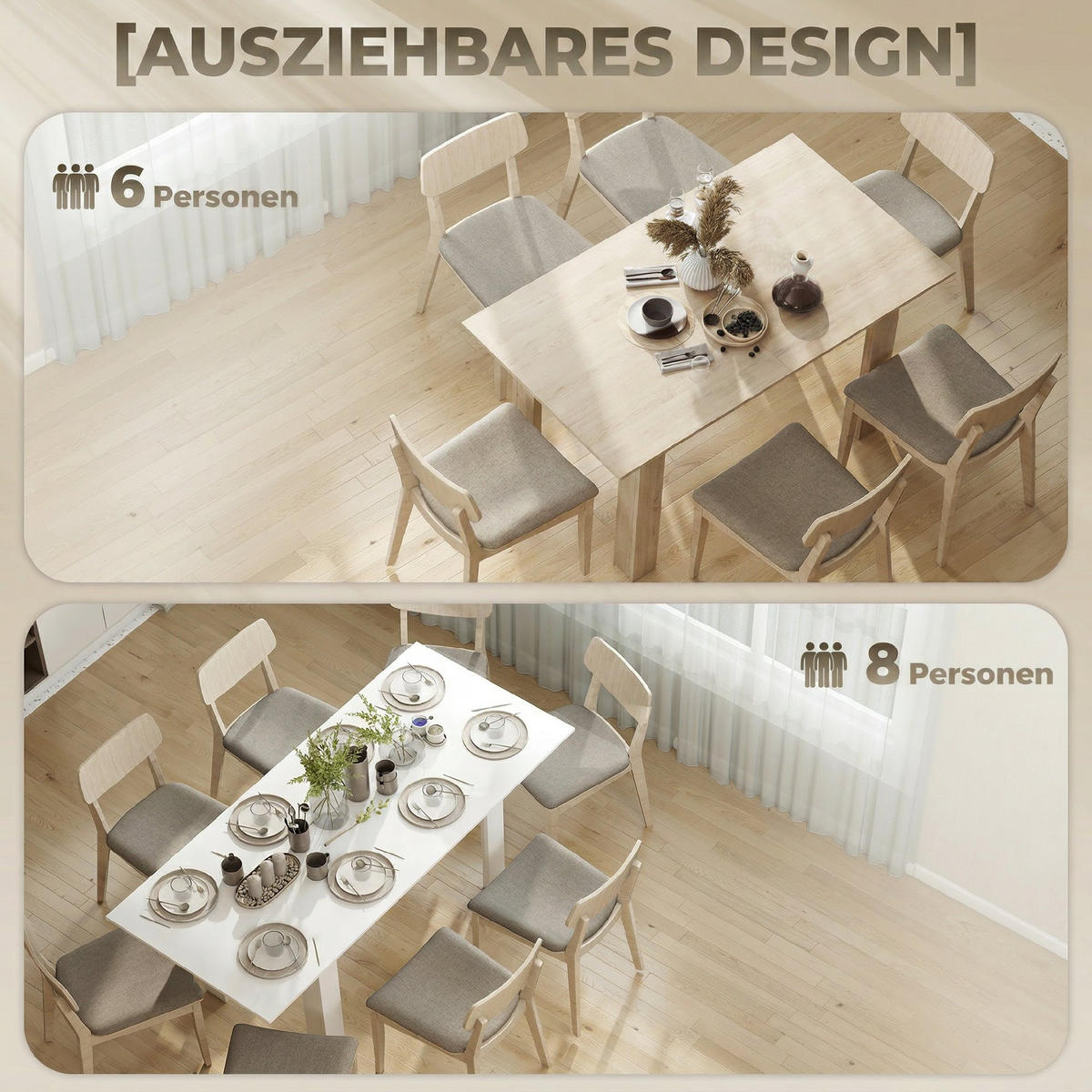 AUSZIEHBARER-ESSTISCH MDF Weiß - Weiß, Holzwerkstoff (180/80/75cm) - HOMCOM