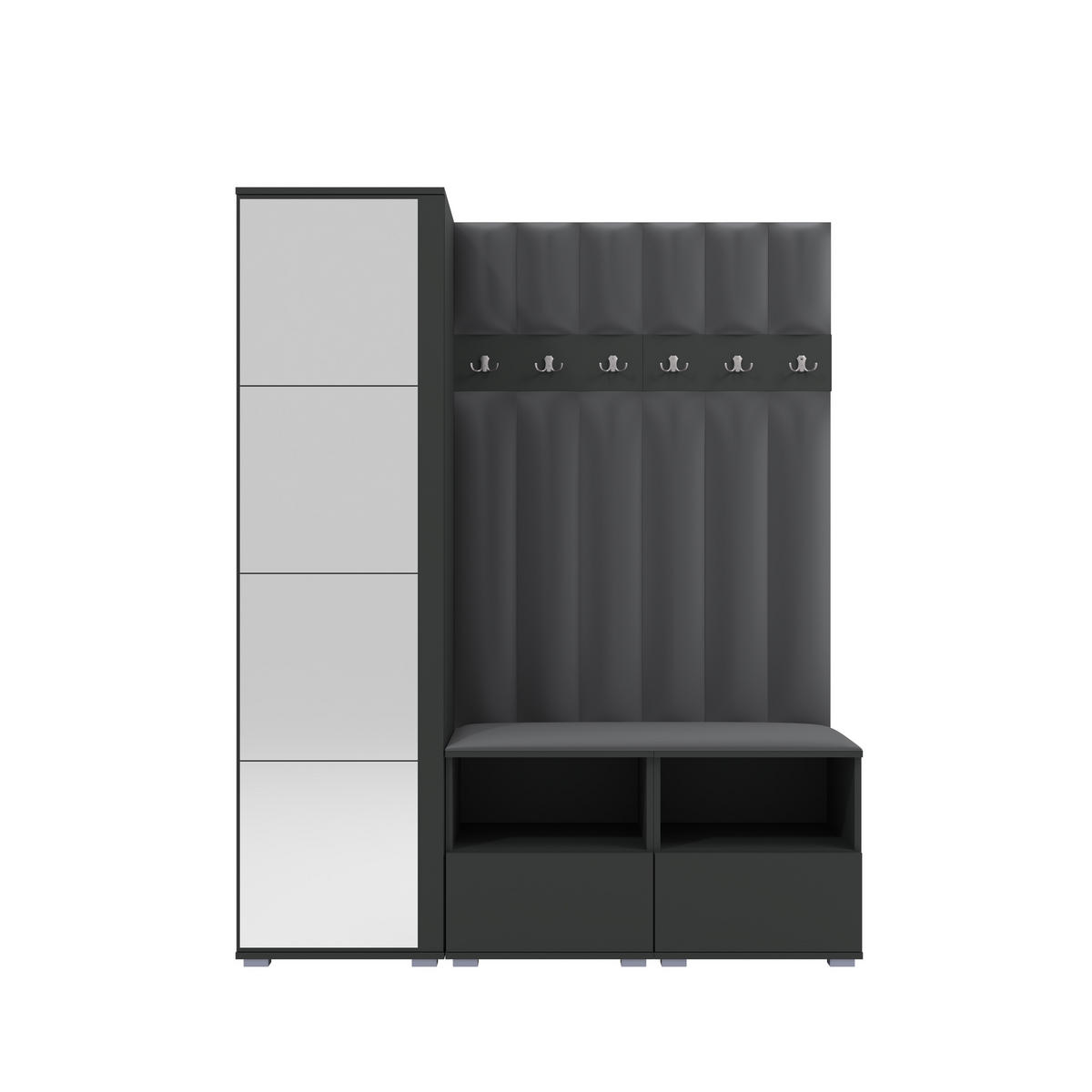 GEPOLSTERT Garderoben-Set Nela II LUX (Spiegel – Farbe Graphit + Stoff Trinity 15) - Dunkelgrau/Silberfarben, Holz/Holzwerkstoff (150/187/40cm) - Ravio