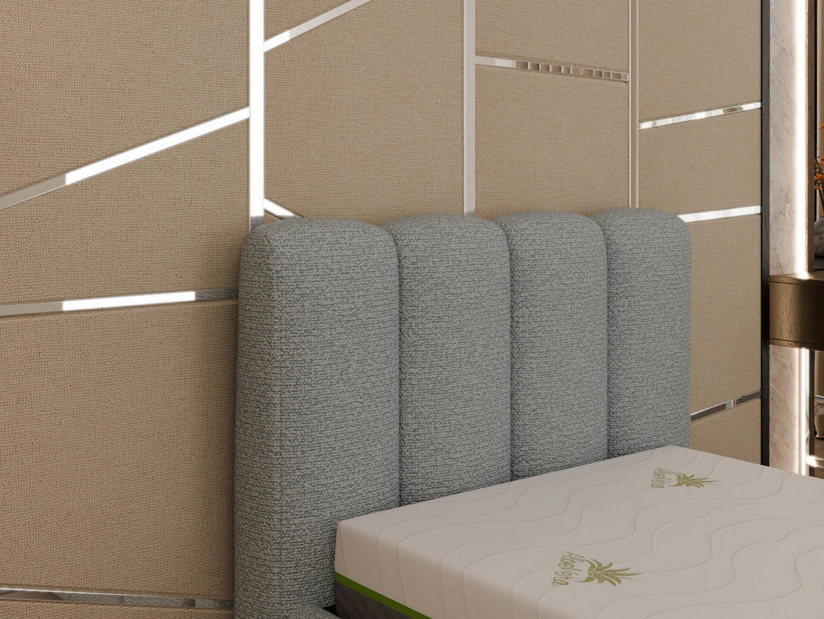 POLSTERBETT ZAIRA 100 x 200 cm mit Bettkasten und Lattenrost, 7-Zonen-Taschenfederkernmatratze CIRA (24 cm) – Taupe - Beige, Holz (100/200cm) - Panda Möbel