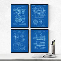POSTER Set mit 4 Blau Küche Patent A4 Rahmenlos - Klar, Papier (29.7/3cm) - Nacnic