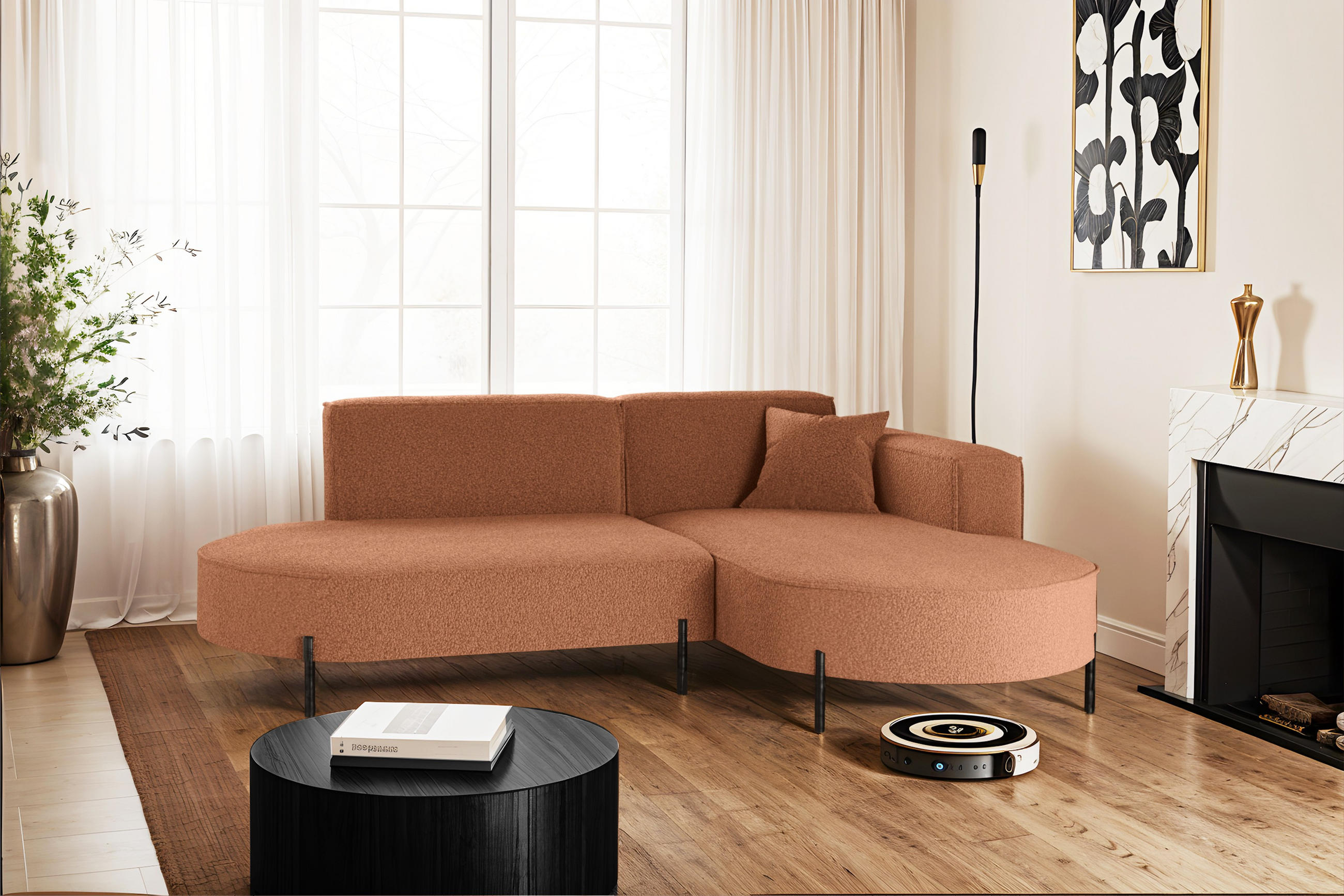 ECKSOFA L-Form Designer Modena Rein Stoff Quelle Kupfer Rechts - Kupferfarben, Holz/Textil (236/165cm) - Kaiser Möbel