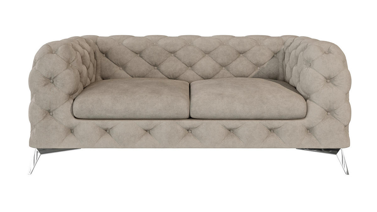 CHESTERFIELD-SOFA 2-Sitzer Laura Dunkle Creme Samt - Silberfarben/Creme, Holz/Textil (185/75/100cm) - S-Style Möbel