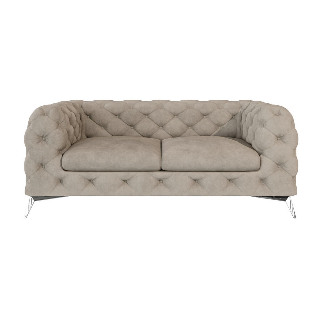 Thumbnail - S-Style Möbel Chesterfield-Sofa, Creme, Textil, Echtholz,Buche, Birke, 2-Sitzer, Füllung: Polyetherschaumkern, 185x75x10...