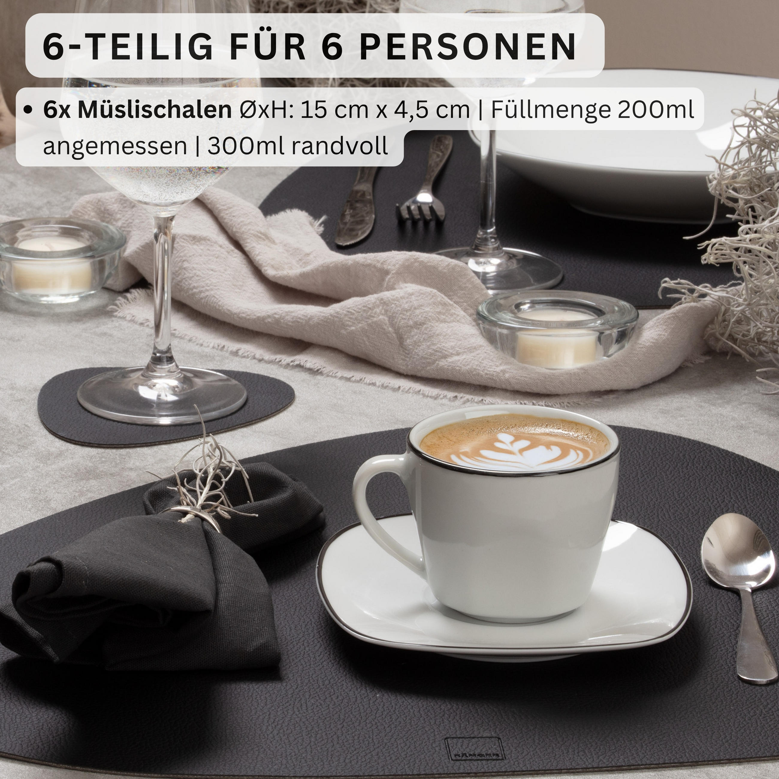 KAFFEETASSEN SET BILGOLA BLACK RIM - 12 tlg aus Porzellan - Weiß, Keramik (44/12.5/22cm) - Sänger