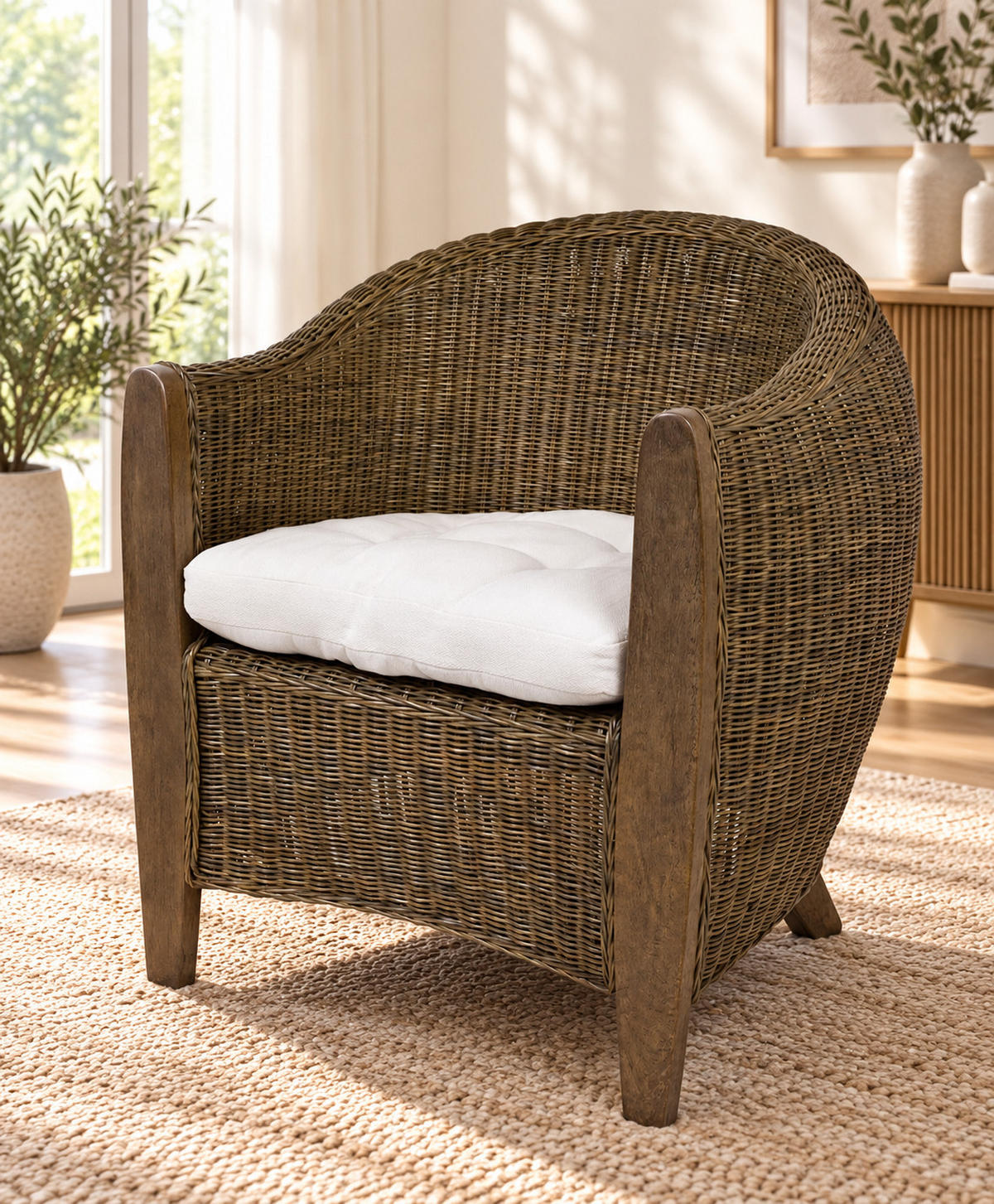 SESSEL Bari Rattansessel - Dunkelbraun, Holzwerkstoff (74/83/75cm) - Sedex