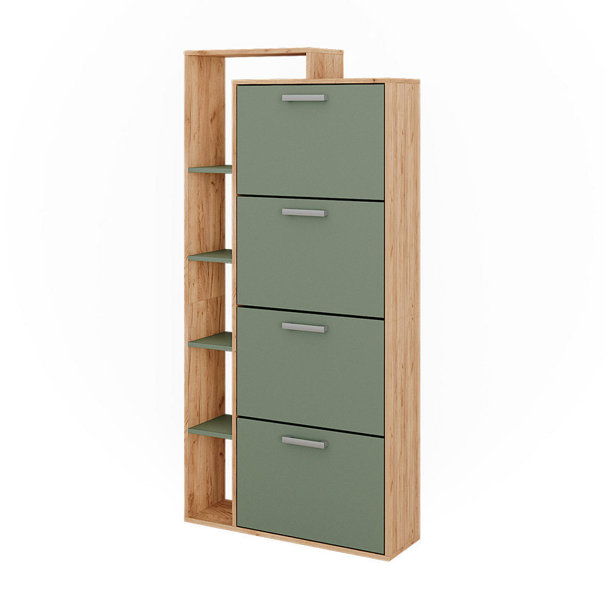 SCHUHKIPPER Orlando Goldkraft Eiche/Grün 80 x 166.1 cm mit 4 Fächern - Eichefarben/Grün, Holzwerkstoff (80/166.1/24.2cm) - Vicco
