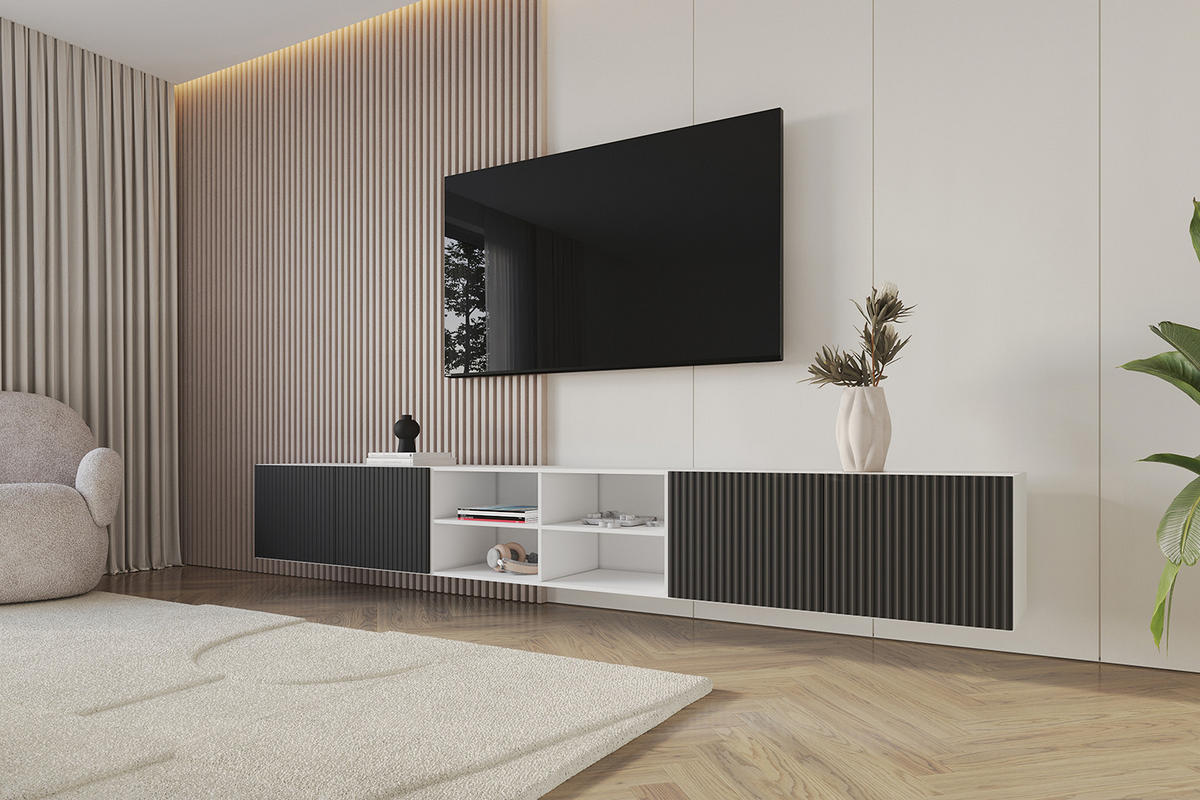 LOWBOARD NOA-2-W 3x100x40x41 cm - Weiß / Schwarz - Schwarz, Holzwerkstoff (300/40/41cm) - ALTDECOR