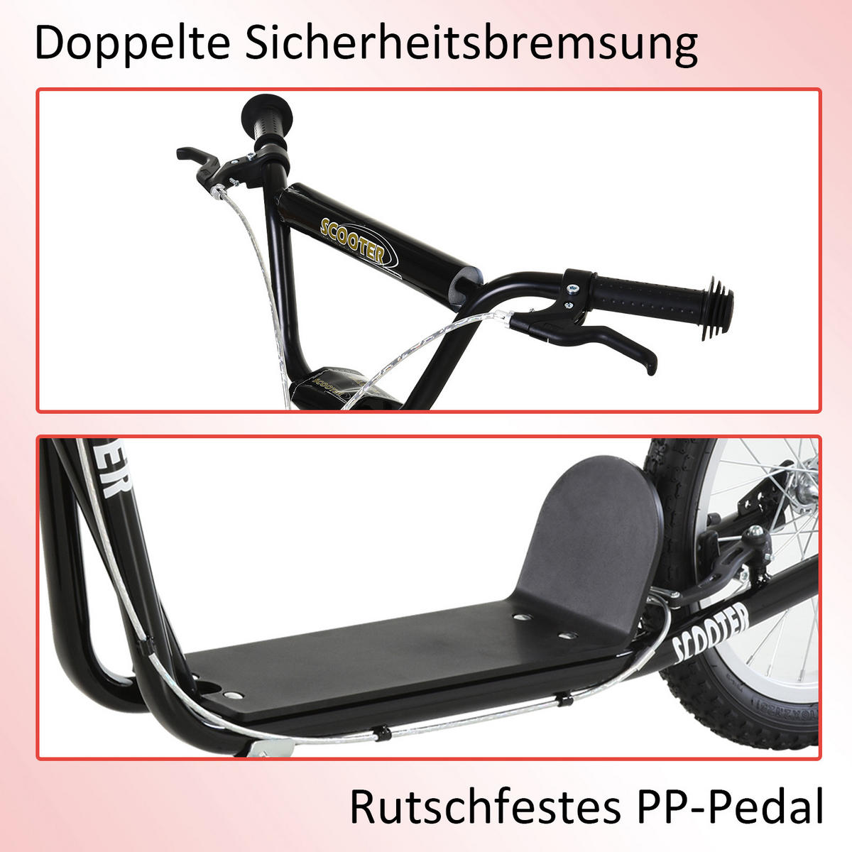KINDERROLLER, Hellblau/Schwarz/Weiß/Grün, Stahl+ Aluminium - Schwarz, Metall (139/58/96cm) - HOMCOM