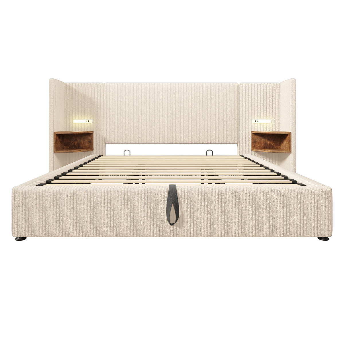 POLSTERBETT mit Bettkasten 180/200 cm mit Leselampe und USB-Anschlüssen - Beige, Textil (180/200cm) - BEAOK