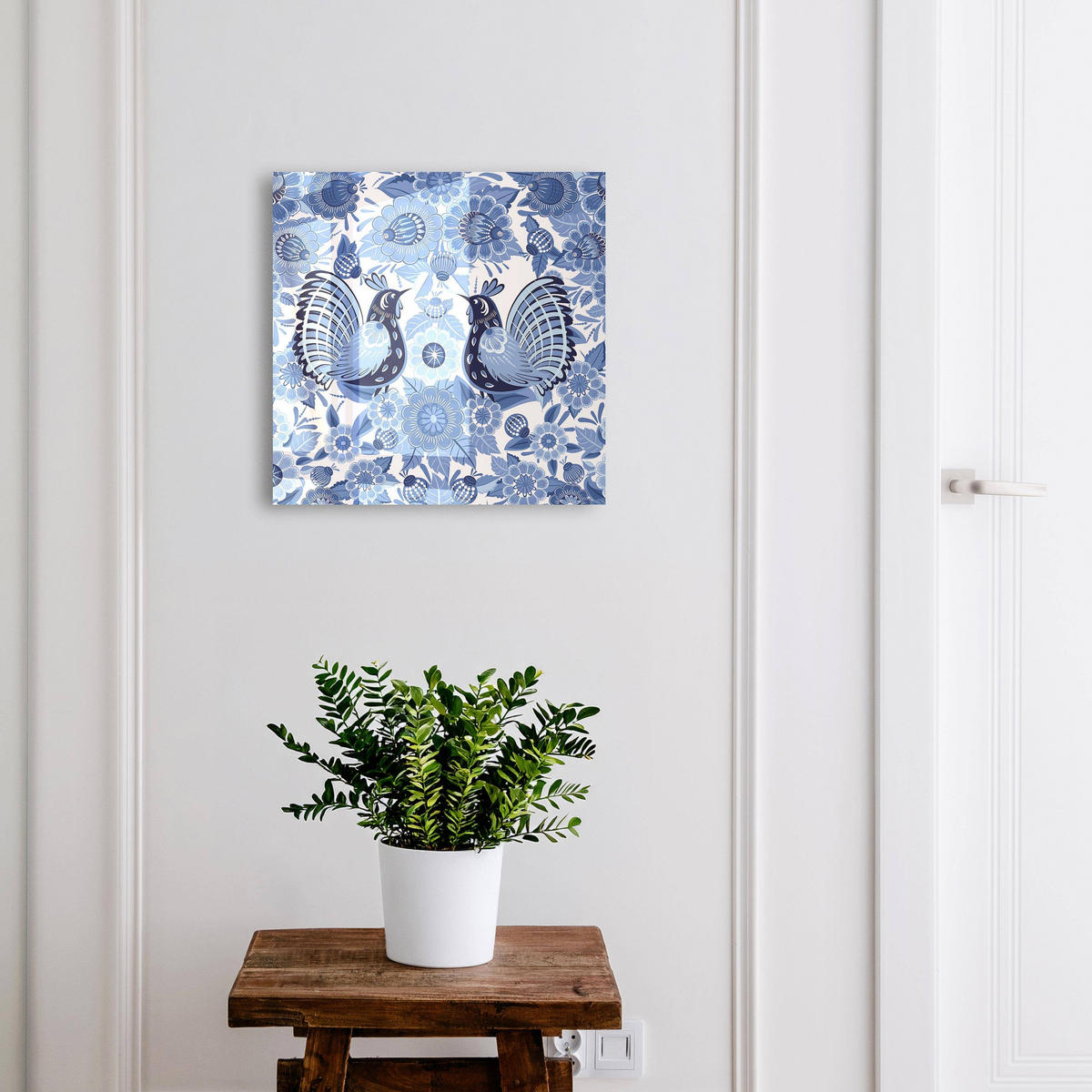 SCHLÜSSELBOX Weiß 30x30 cm – Türöffnung nach rechts - Volksvögel - Blau, Metall (30/30/5cm) - TULUP
