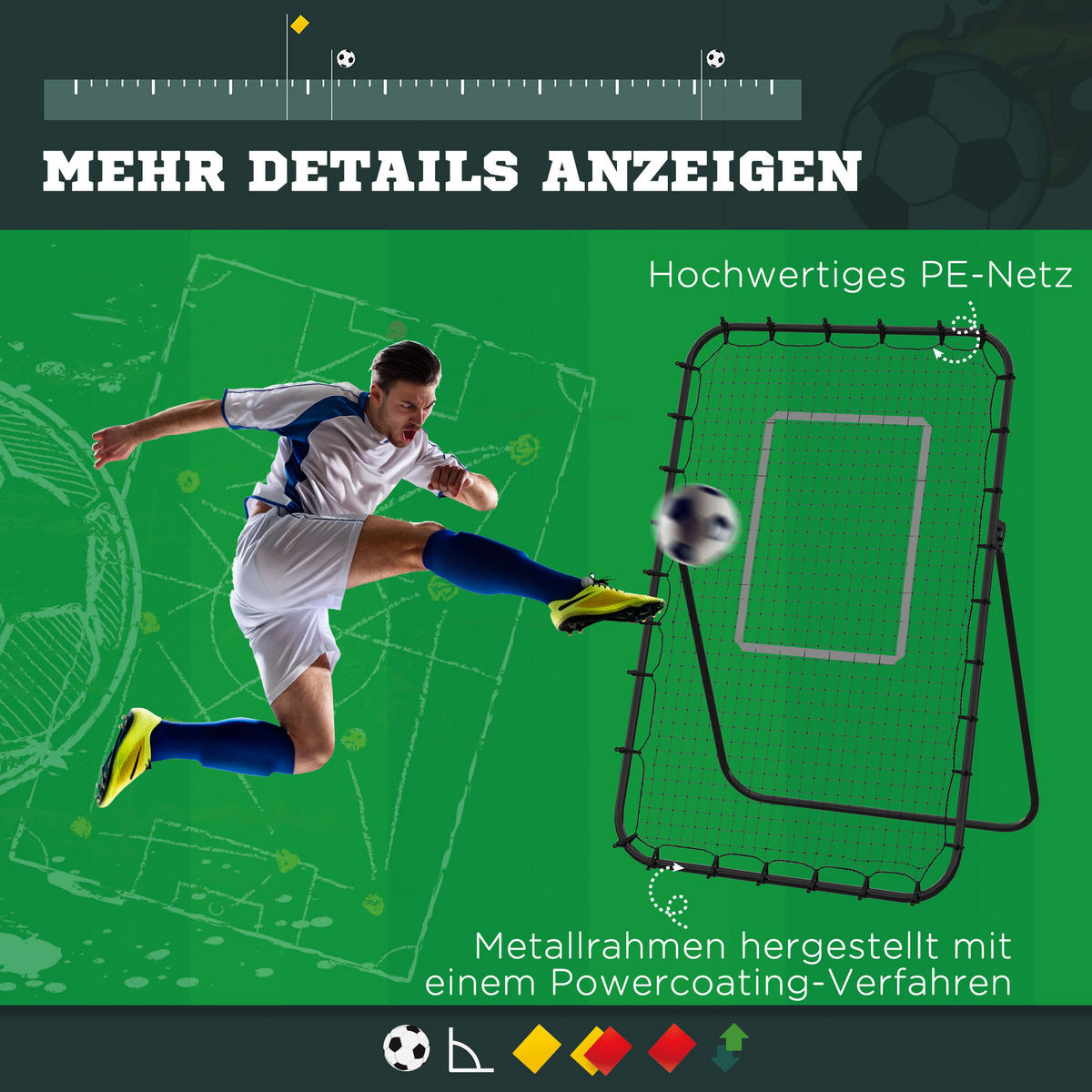FUSSBALL Rebounder, Klappbarer Fußballtor, Kickback Rückprallwand Schwarz - Schwarz, Metall (73/123cm) - HOMCOM
