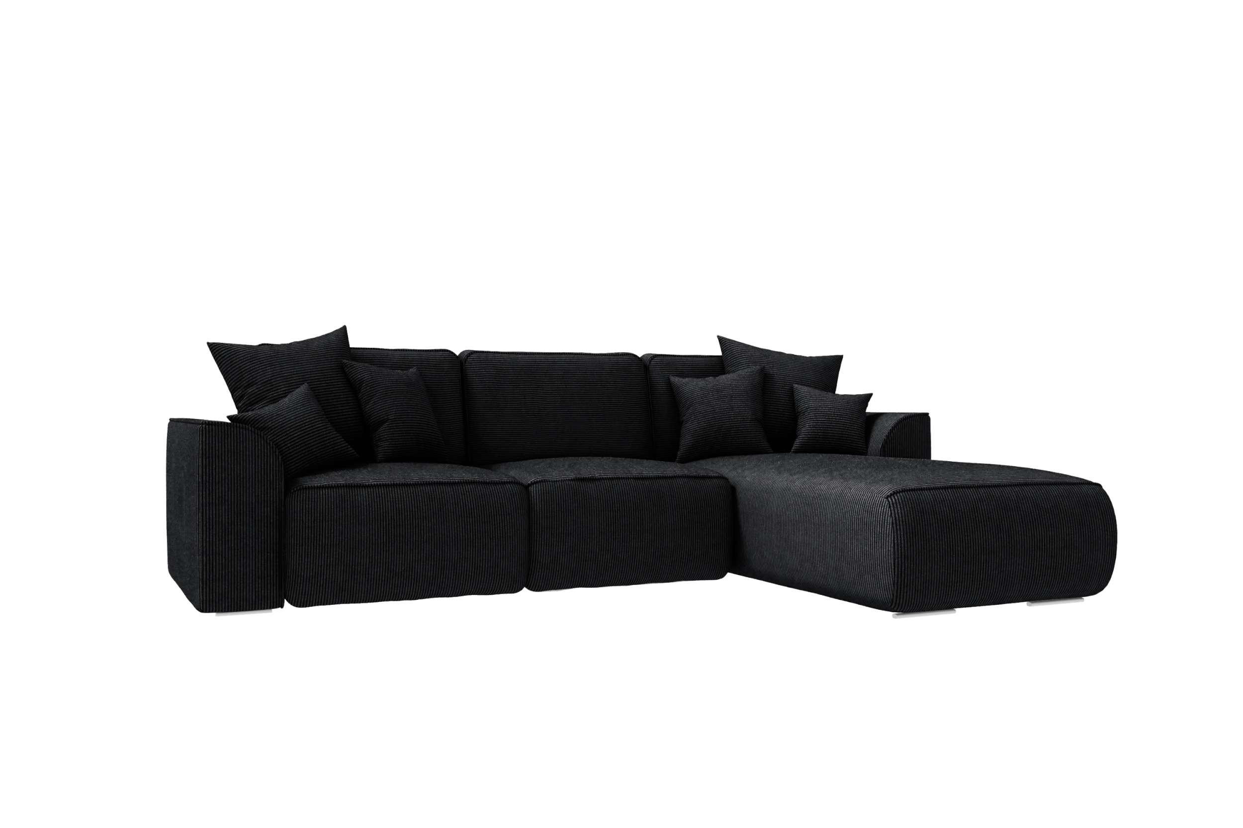 ECKSOFA GUSTO Cordstoff Schwarz Rechts inkl. Schlaffunktion - Chromfarben/Schwarz, Kunststoff/Textil (295/194cm) - 99rooms