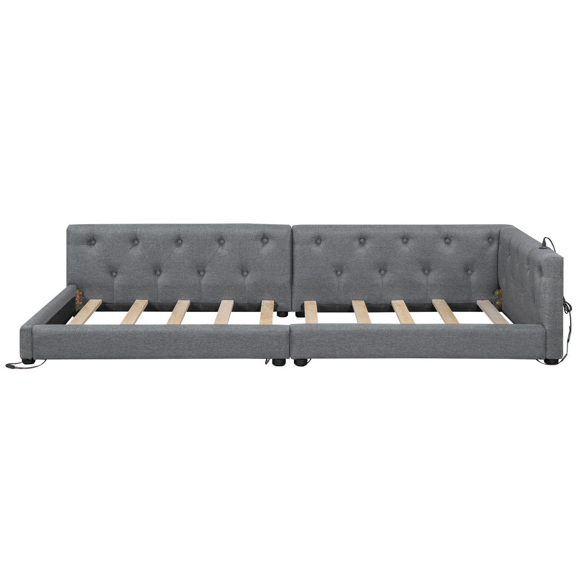 TAGESBETT 90/200 cm mit Lattenrost und USB-Anschlüssen Grau Leinen - Grau, Textil (90/200cm) - OKWISH