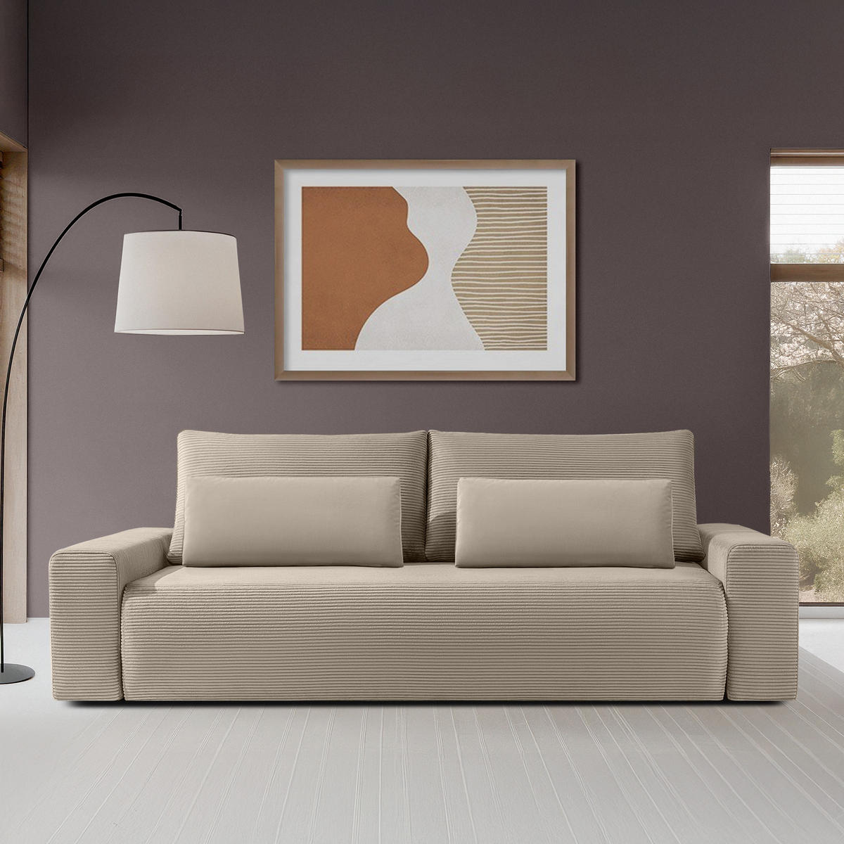 3-SITZER SCHLAFSOFA MOLLIS, Corduroy, Beige - Beige, Holz/Holzwerkstoff (250/93/108cm) - KONSIMO®