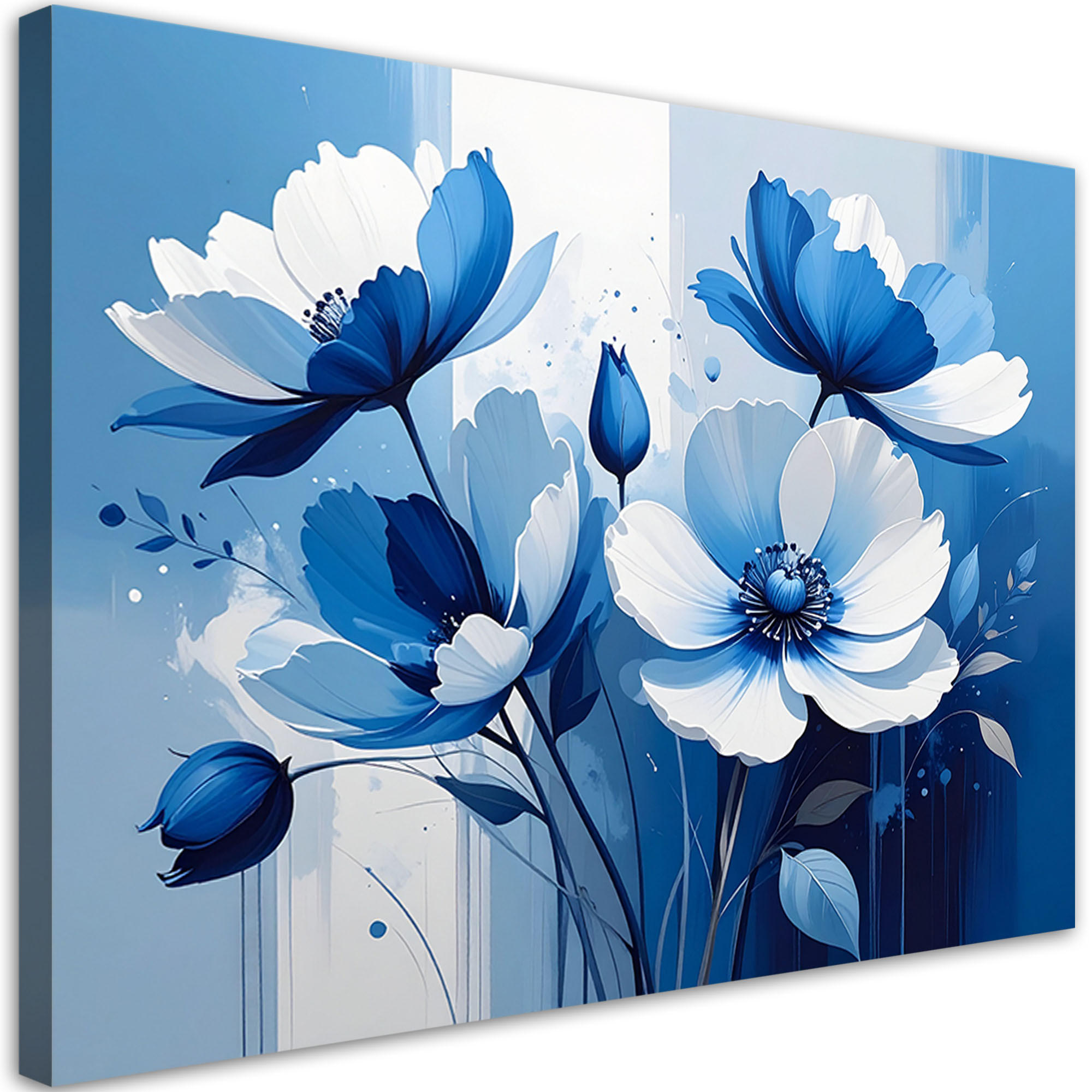 BILD auf Leinwand, Blaue Blumen auf hellem Hintergrund - Blau, Textil (60/40cm) - Feeby