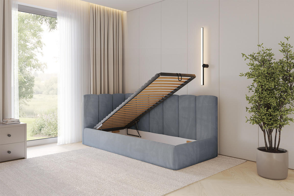EINZELLBETT Jugendbett mit Bettkasten und Matratze H3/H4, Rechts - DEXY 80x200 Grau - Blaugrau, Holzwerkstoff/Textil (80/200cm) - ALTDECOR
