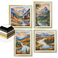 WANDBILDER 4er Set - 50x50 cm & 40x60 cm Goldrahmen - Berglandschaften mit einem Fluss - Goldfarben, Kunststoff (50/50cm) - ArtPrintCave