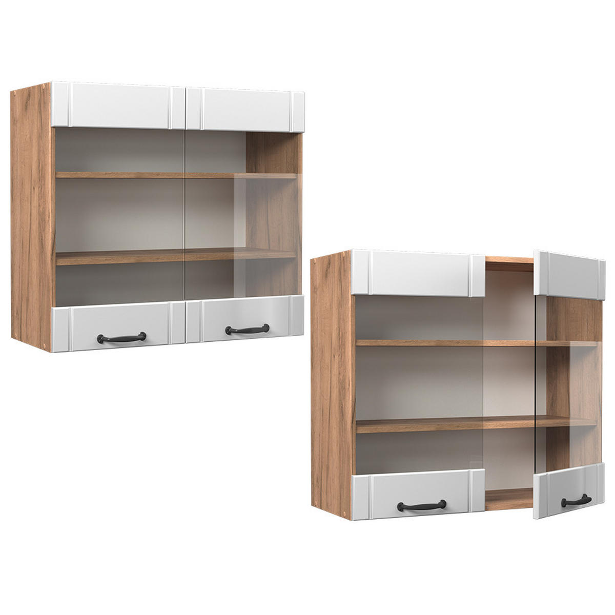 VISEĆI ORMAR S STAKLENIM VRATIMA Fame-Line Bijela Seoska 80 cm - hrast medunac/bijela, drvni materijal (80/72/34.1cm) - Vicco