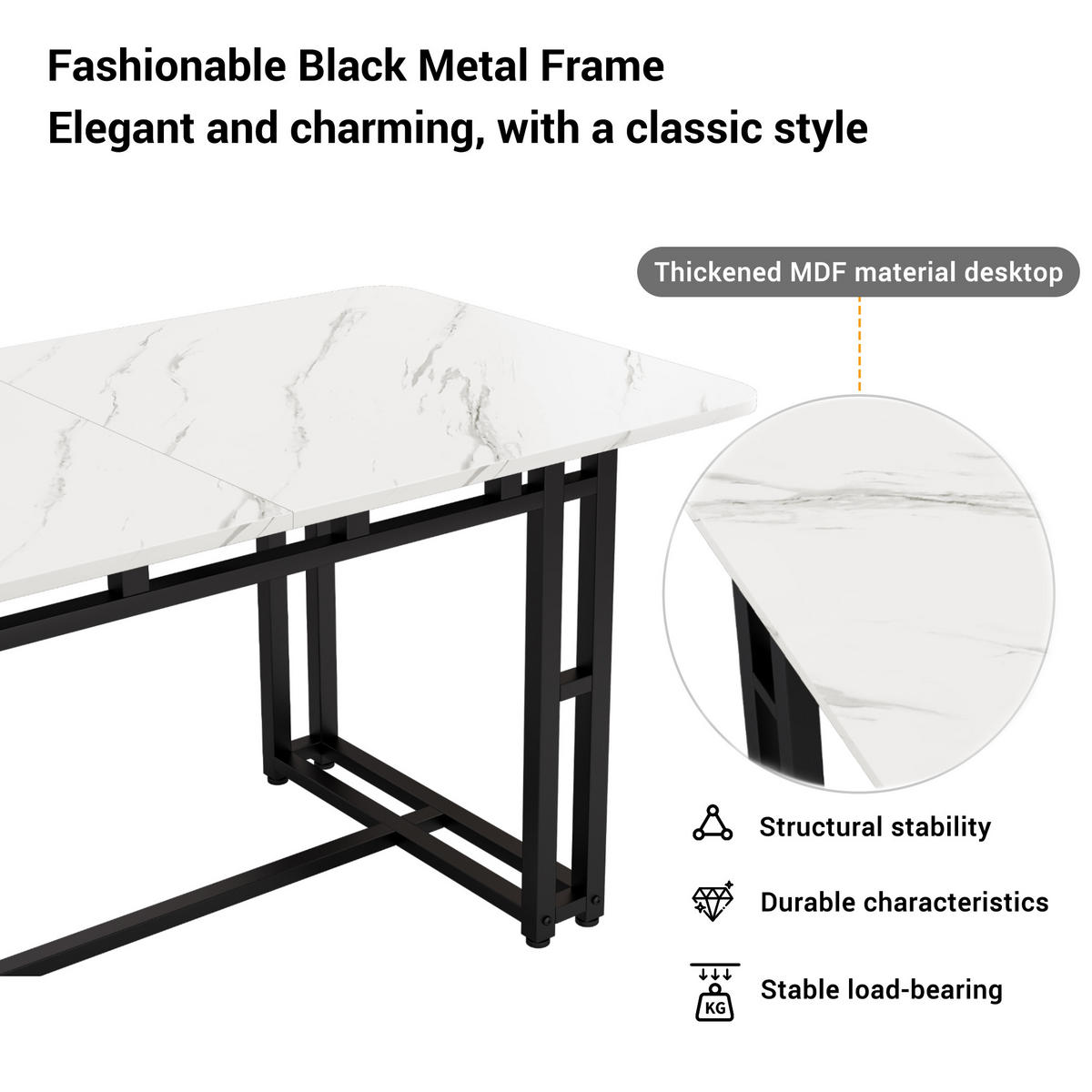 LUXUS-ESSTISCH mit Weiß-Schwarz-Finish, goldfarbenen Metallbeinen und MDF-Tischplatte für Ess- und Wohnraum, weiß-schwarz - Weiß, Holzwerkstoff (120/70/74cm) - Luhomfu