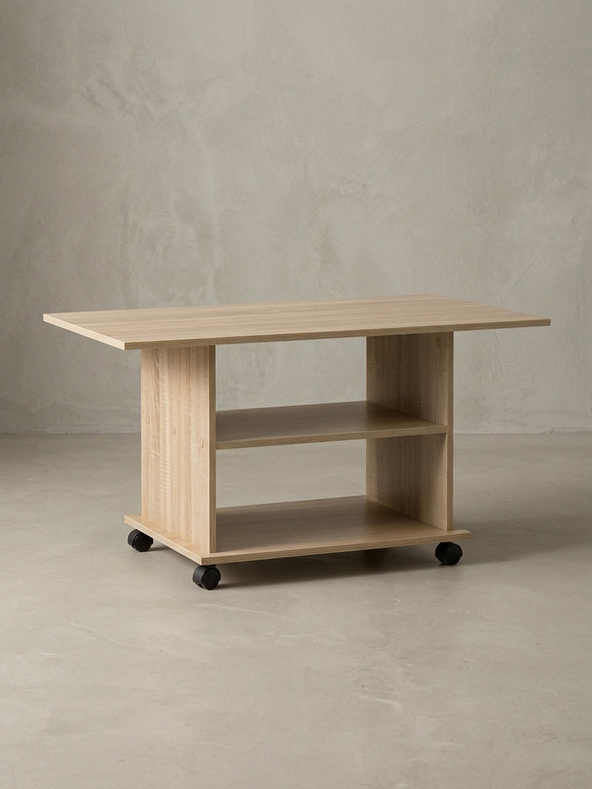 COUCHTISCH mit zwei Ablageflächen, Rollen und Melaminharzbeschichtung, Beige 95x54x51 cm - Beige/Schwarz, Holz (54/95/51cm) - KADIMA DESIGN