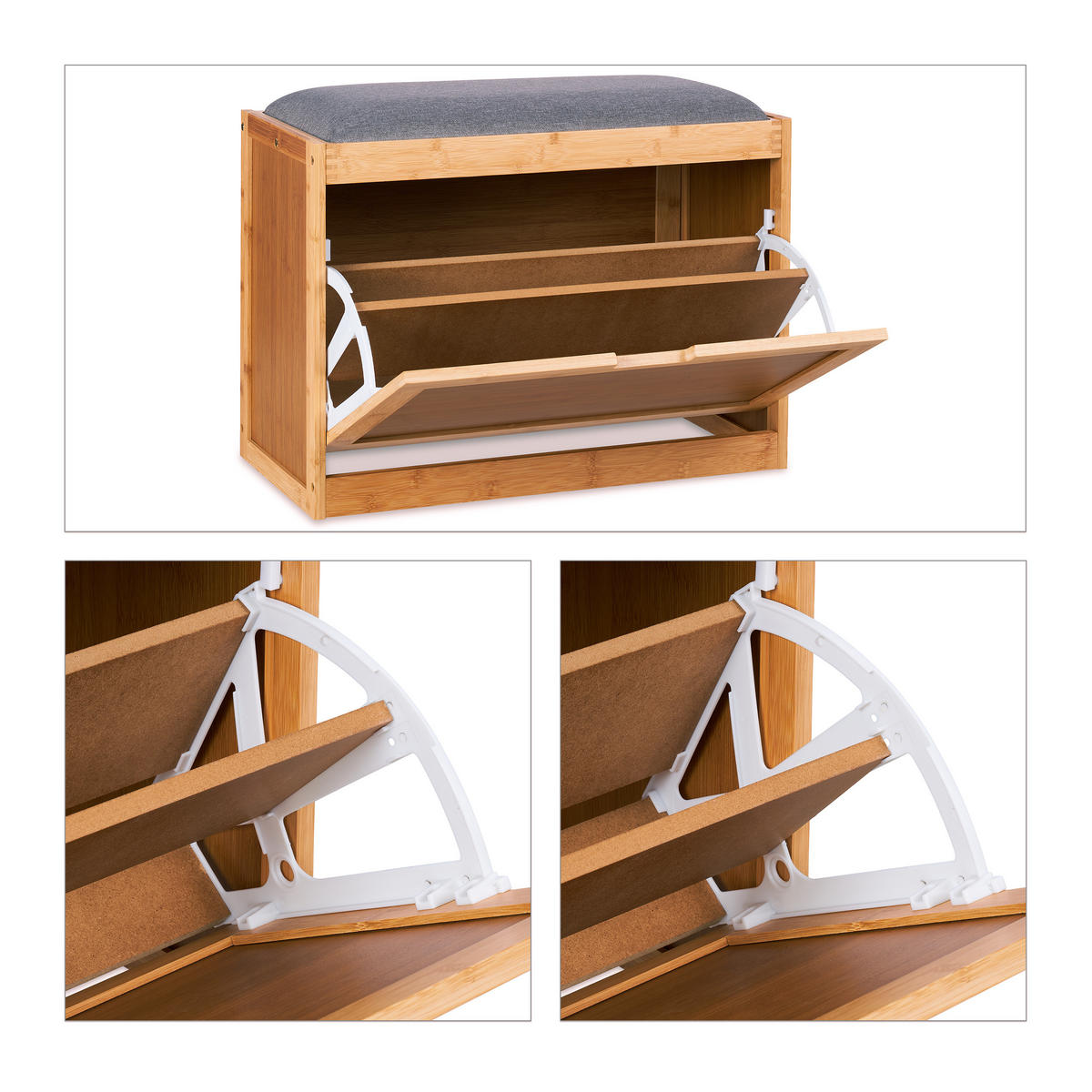 SCHUHBANK - Hellbraun, Holz/Textil (63/49/29.5cm) - Relaxdays