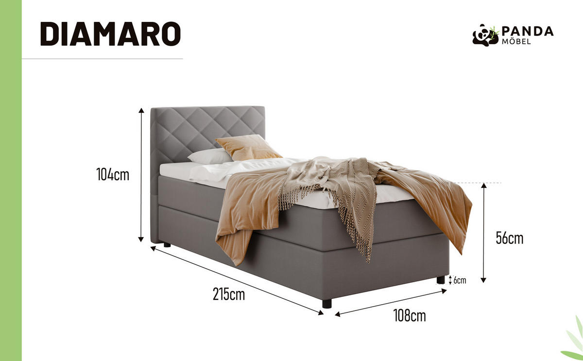 BOXBETT Diamaro 100x200 cm mit Bettkasten und Topper - Dunkelgrau - Grau, Holz (100/200cm) - Panda Möbel