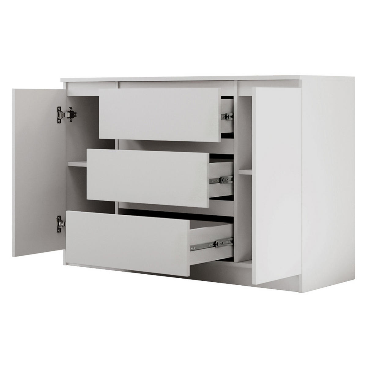 KOMMODE Lemon 120 cm mit zwei Türen und drei Schubladen Weißmatt - Weiß, Holzwerkstoff (120/78/39cm) - Beautysofa