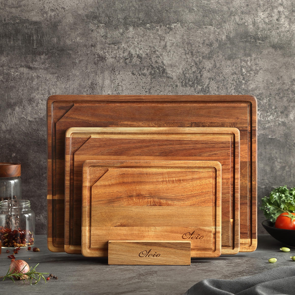 SCHNEIDEBRETT-SET 3-TEILIG - Akaziefarben, Holz (1/1cm) - Oleio