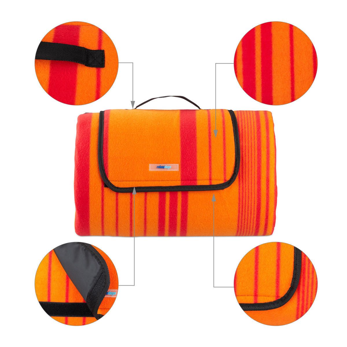 PICKNICKDECKE - Orange, Textil/Metall (200/200cm) - Relaxdays