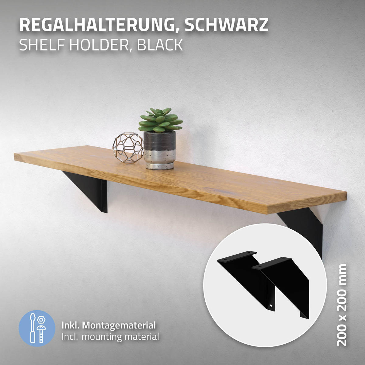 REGALHALTERUNG - Schwarz, Metall (20/3/20cm) - ML-DESIGN