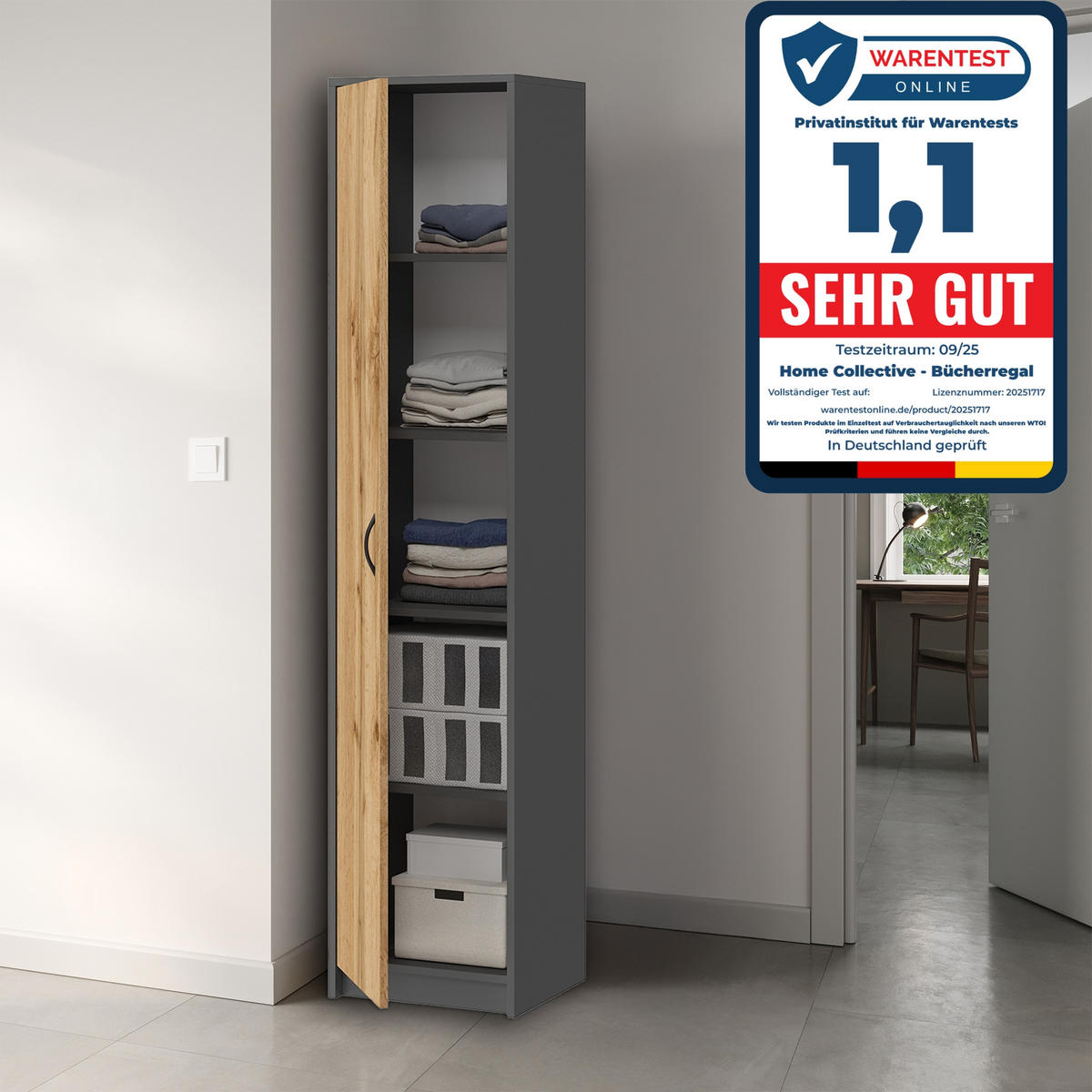 MEHRZWECKSCHRANK mit 4 Einlegeböden 50 cm Breite in graphit-eiche - Eichefarben/Graphitfarben, Holzwerkstoff (50/180/35cm) - Home Collective