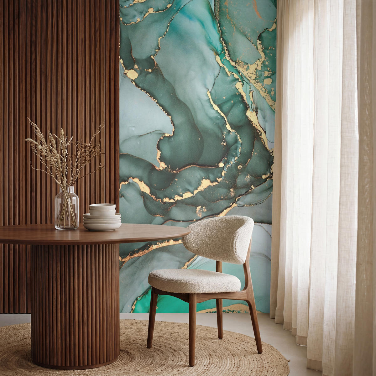 TAPETE - Gold - Marmor - Grün - Luxus - Marmoroptik - Grau - 120x240 cm - Grün, Papier (120/240cm) - OnlyWow