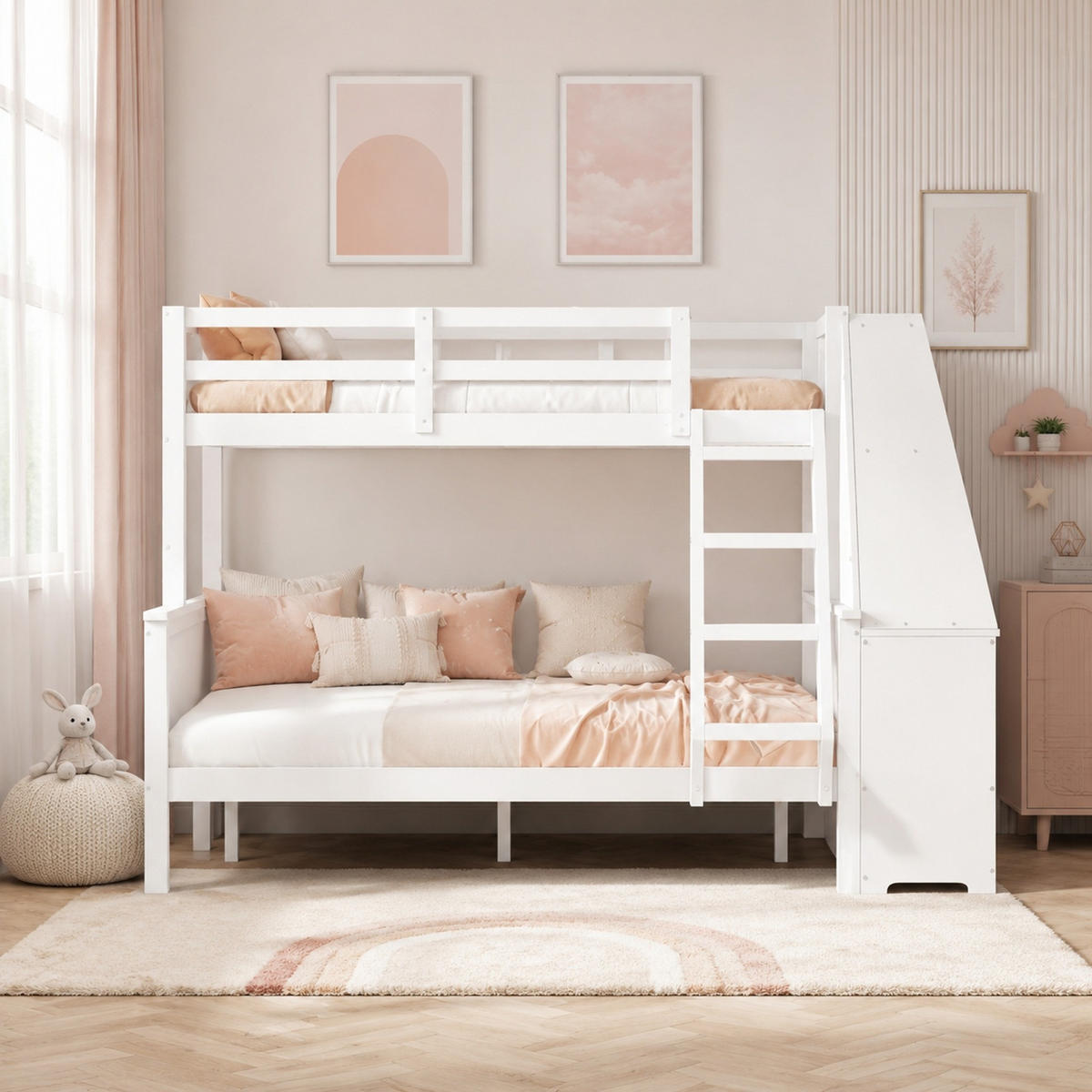 ETAGENBETT 90/200+140/200 mit Schreibtisch, Bücherregal und Schubladen in Weiß - Weiß, Holz (90/200cm) - EVRYAE