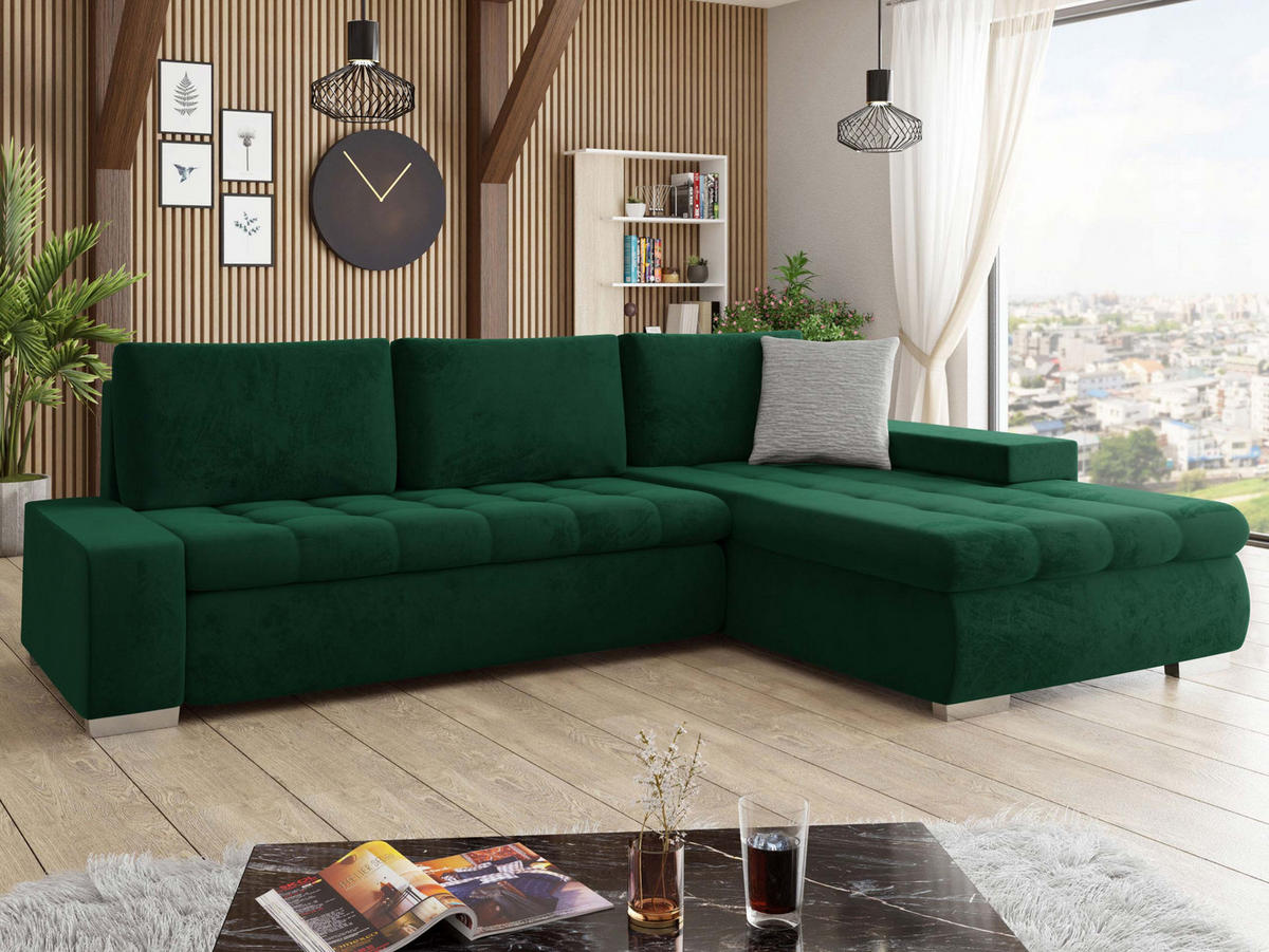 ECKSOFA Orkan Premium - Smaragdgrün/Beige, Holz/Textil (302/213cm) - MIRJAN24