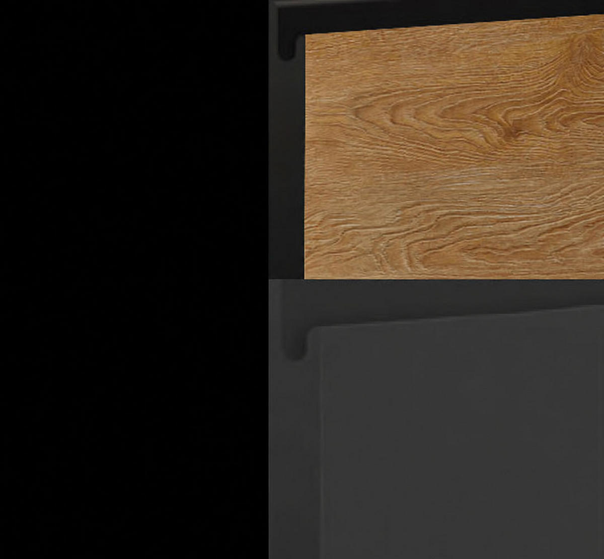 WINKELKÜCHE Avellino schwarz / Acryl graphit matt & Pembroke - schwarz matt, Arbeitsplatte District Dark 301,8 / 231,8 / 243cm 10-teilig - Graphitfarben/Braun, Holzwerkstoff (302/243/232cm) - Feldmann-Wohnen