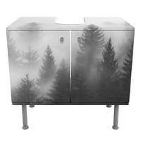 WASCHBECKENUNTERSCHRANK Nadelwald im Nebel Schwarz Weiß 60/55/35 cm - Schwarz, Holzwerkstoff (60/55/35cm) - Bilderwelten