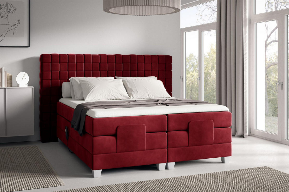 BOXSPRINGBETT Elektrisch Vidal - Rot, Holzwerkstoff/Textil (120/200cm) - Fun Möbel