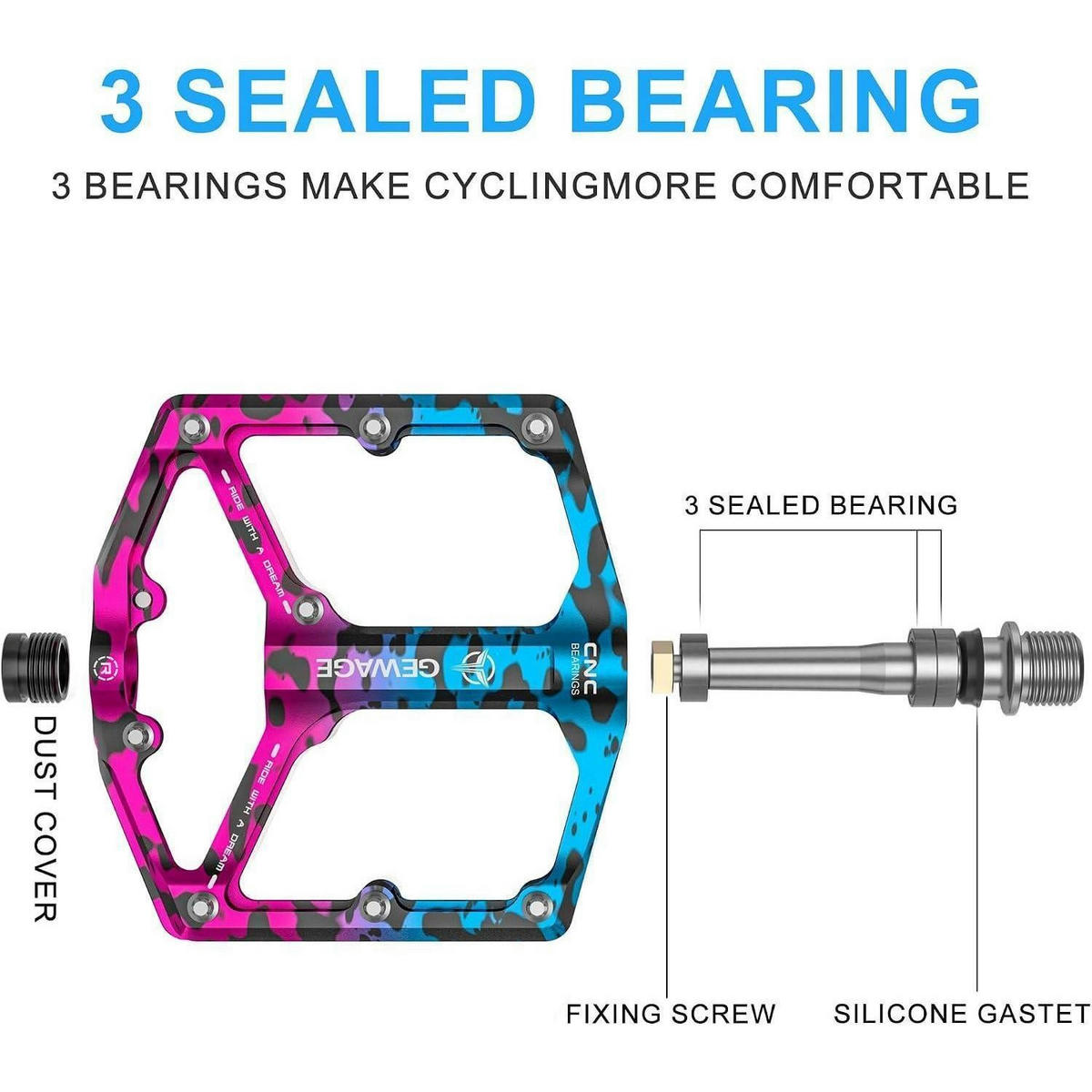 FAHRRADPEDALE Rennrad/Mountainbike 3 Lager Aluminiumlegierung Tarnmuster - Multicolor, Metall (10/1.4/10.4cm)
