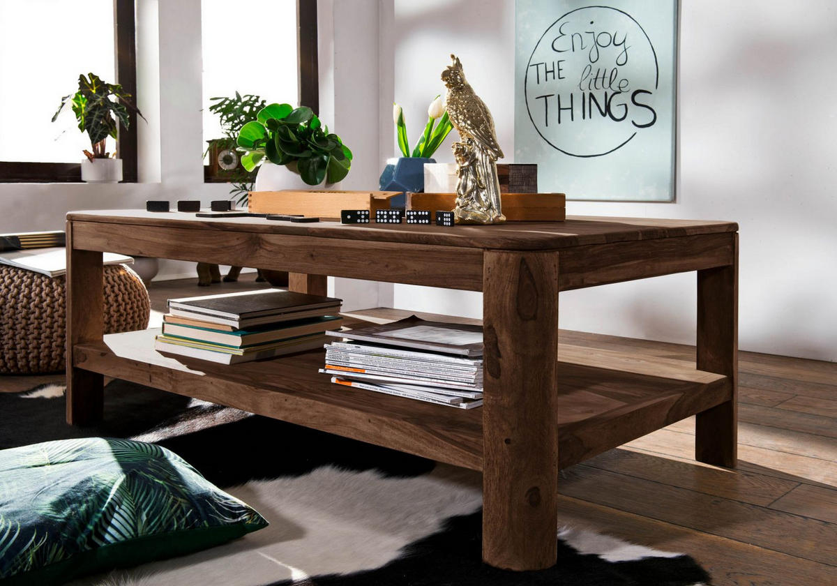COUCHTISCH Sheesham 120x70x45 rot-braun gebeizt TORONTO #105 - Dunkelbraun, Holz (120/70/45cm) - Massivmoebel24