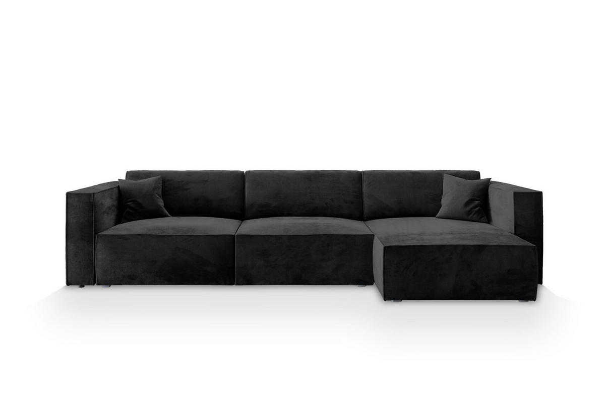 ECKSOFA TOLMO M Schwarz Velours-Stoff mit Schlaffunktion - Schwarz, Holz (347/148cm) - MASSENO