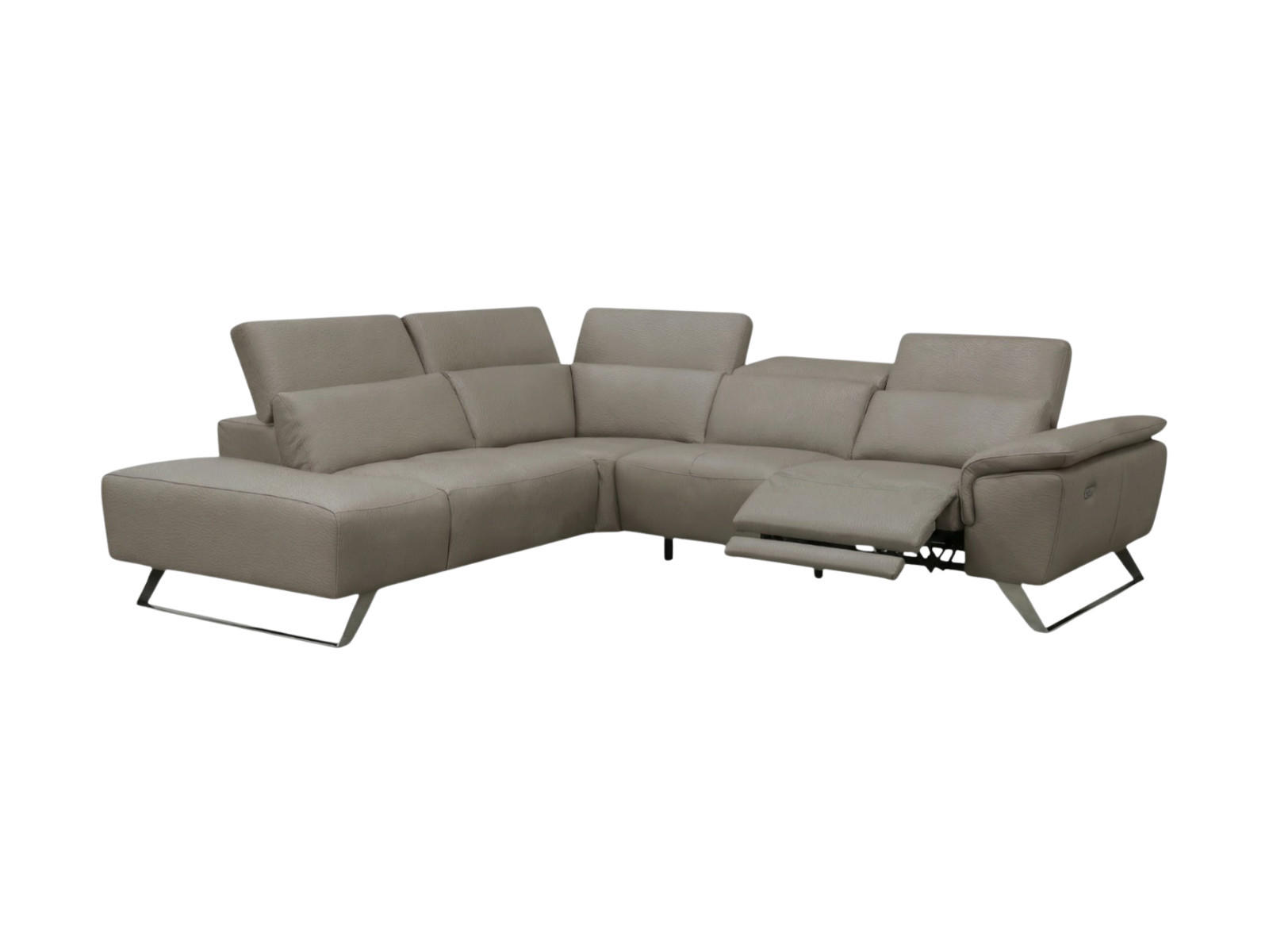 ECKSOFA Predator Echtleder mit 1 x Relaxfunktion Greige - Greige, Leder/Metall (230/270cm)