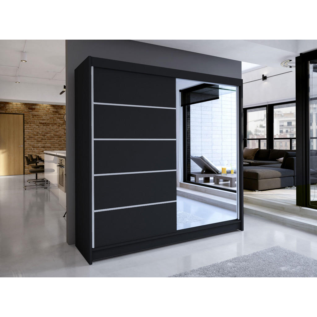 Thumbnail - Mirjan24 Schwebetürenschrank, Schwarz, Metall, Rechteckig, 180x215x58 cm, Schlafzimmer, Kleiderschränke, Schwebetürensch...